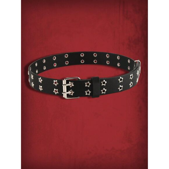 Women's Double Grommet Pu Leather Belt Punk Buckle Waist Belts Black 80🐭 - Picture 2 of 7